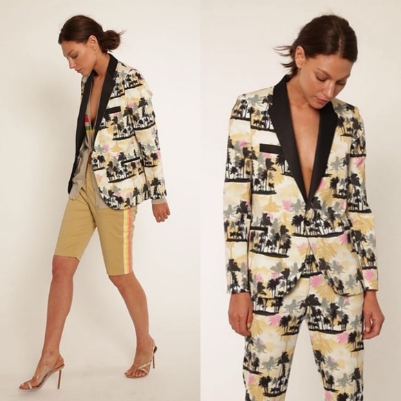 Le Superbe Jackets & Blazers - LE SUPERBE Coastal Palm Print Single Breasted Tuxedo Jacket Sz 4